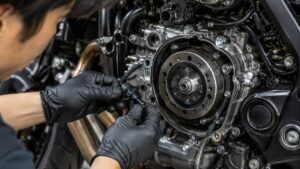 ヤマハバイクのクランクシャフトポジションセンサーとエンジン内部を確認する作業