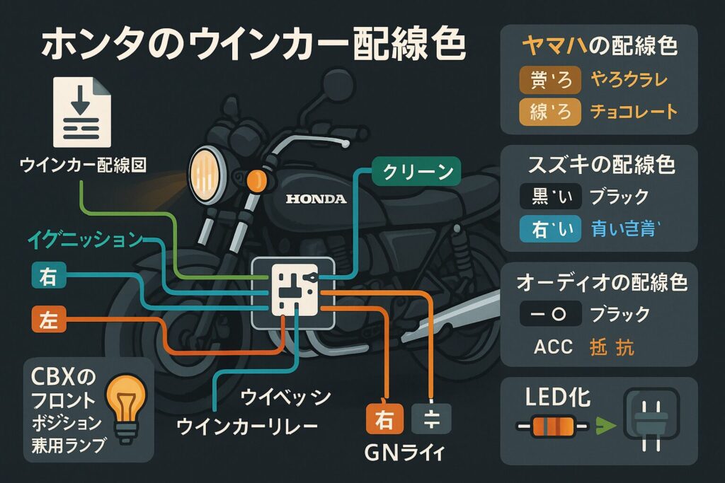 ホンダのバイクのウインカー配線　基礎知識と色分け比較を徹底解説