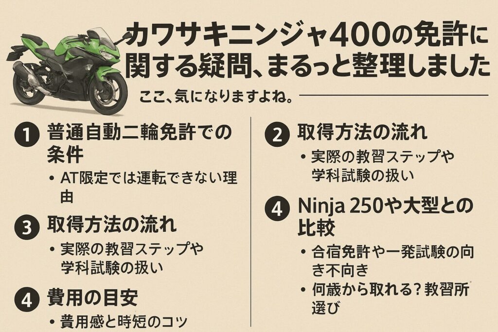 カワサキニンジャ400の免許の取り方と費用を徹底解説！初心者必見ガイド