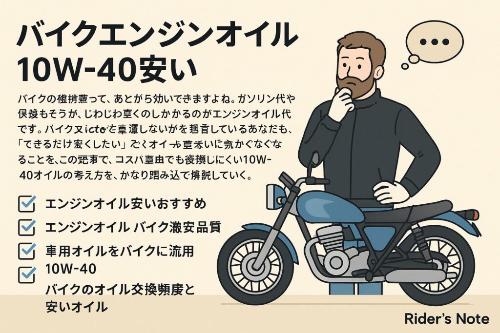 バイクのエンジンオイル10w40が安い?!おすすめと交換頻度完全ガイド