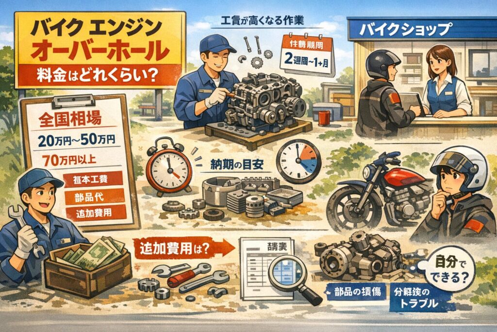 バイクのエンジンのオーバーホール料金を抑える見積もりと依頼方法