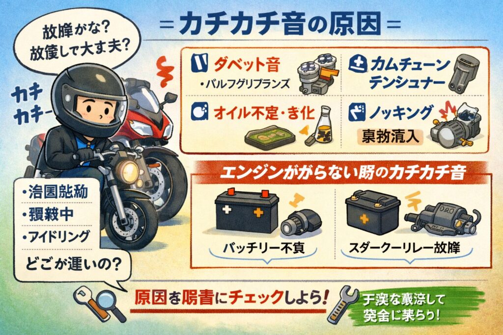 バイクのエンジンからカチカチ音が出る理由と今すぐできる対処法