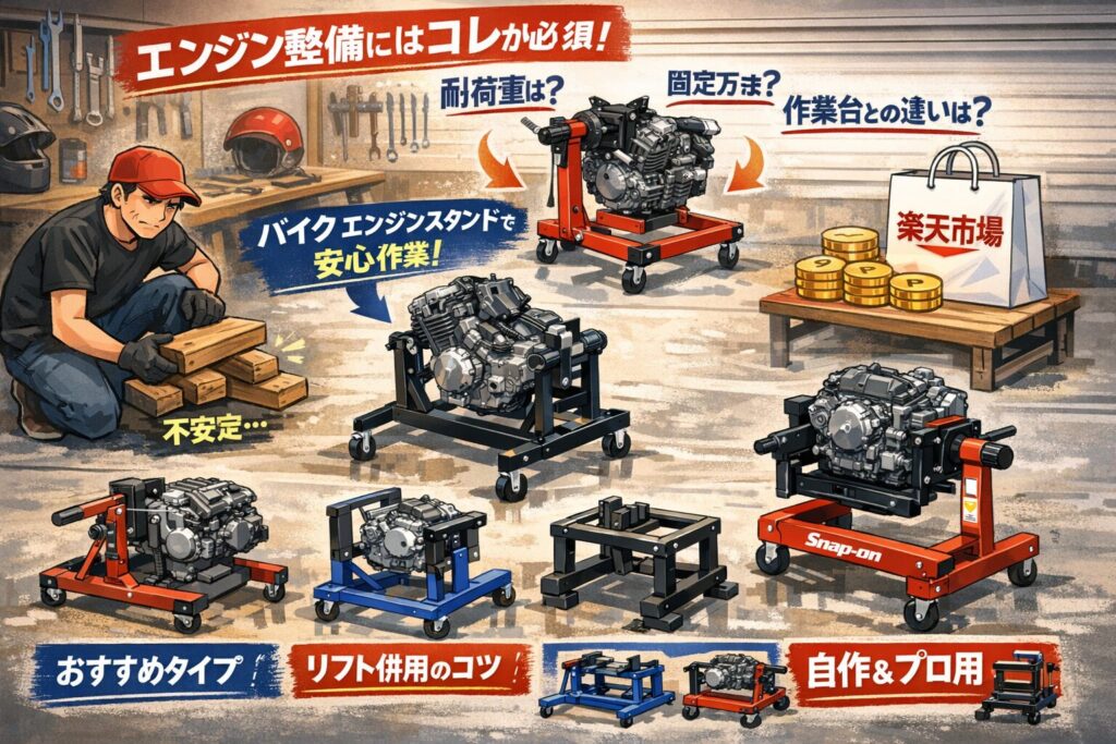バイクのエンジンスタンドのおすすめ比較と楽天でお得に買うコツ