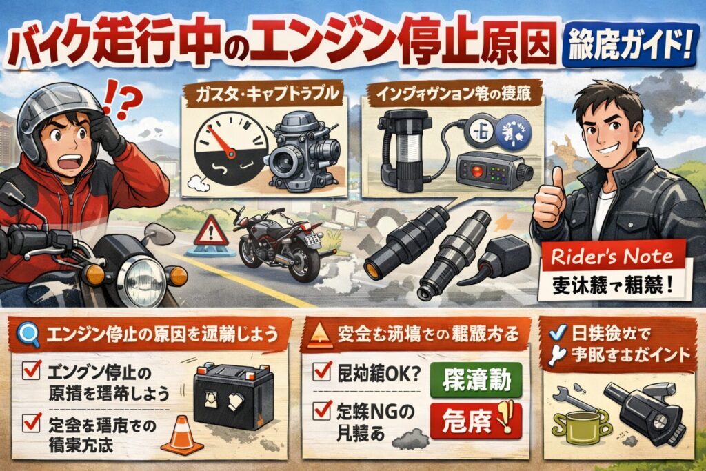 バイク走行中のエンジン停止の原因と安全な対処を徹底解説